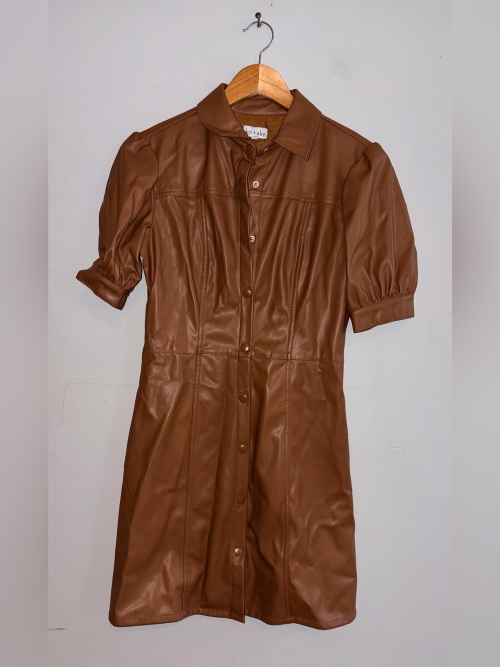 Kit & Sky Faux Leather Puff Sleeve Dress sz S